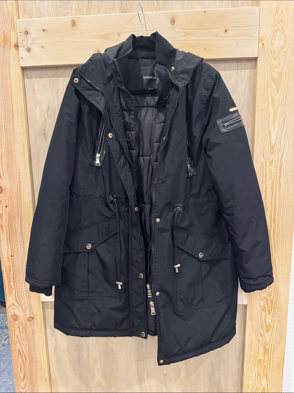 bebe Black Hooded Quilted Puffer Coat